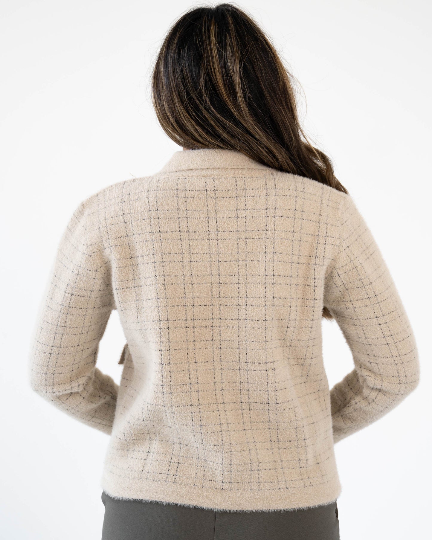 LUXURIOUS HEAVYWEIGHT COLLARED CARDIGAN WITH POCKETS - ECRU - Brand By BIBI