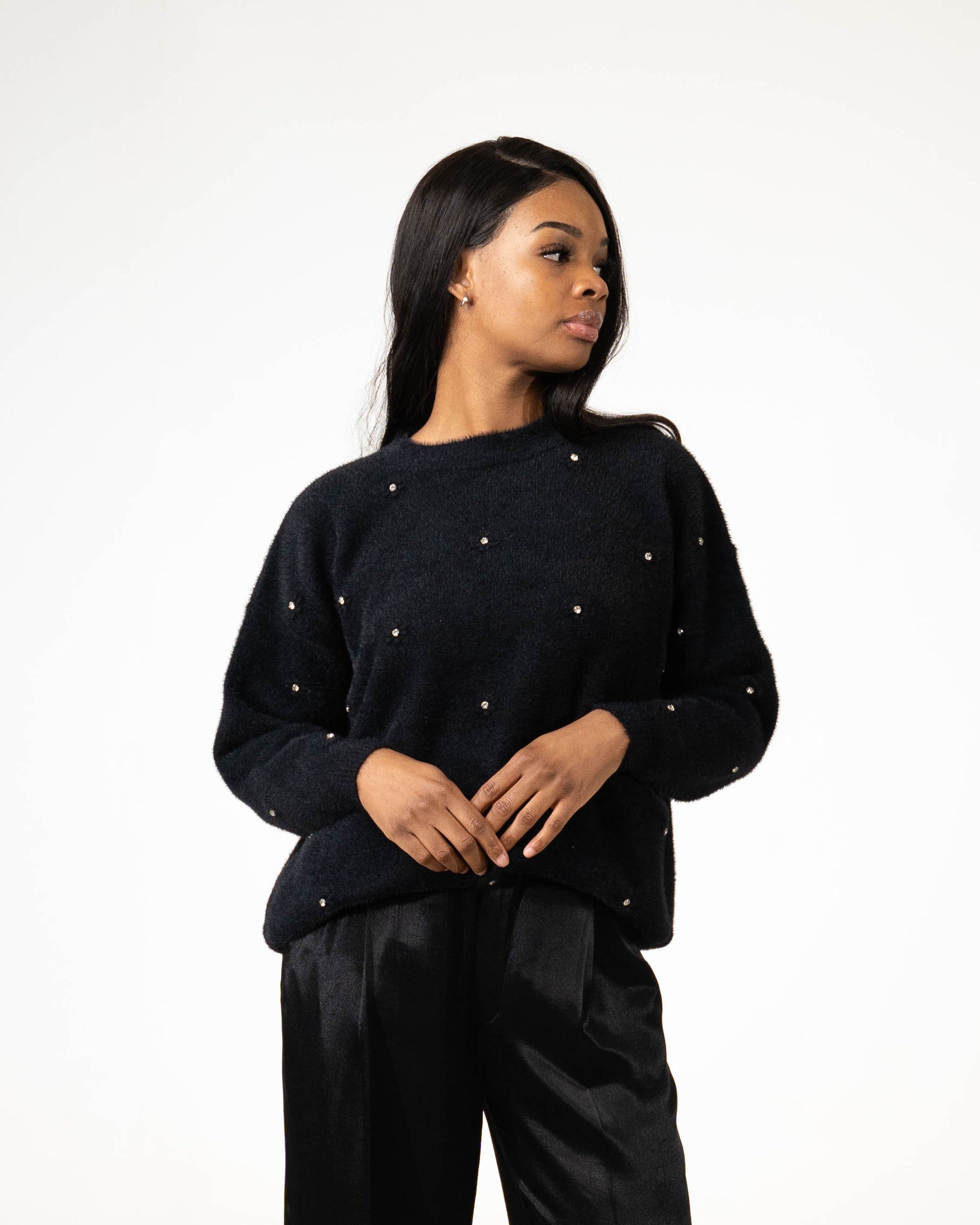 OVERSIZED RHINESTONE JUMPER - BLACK - Brand By BIBI