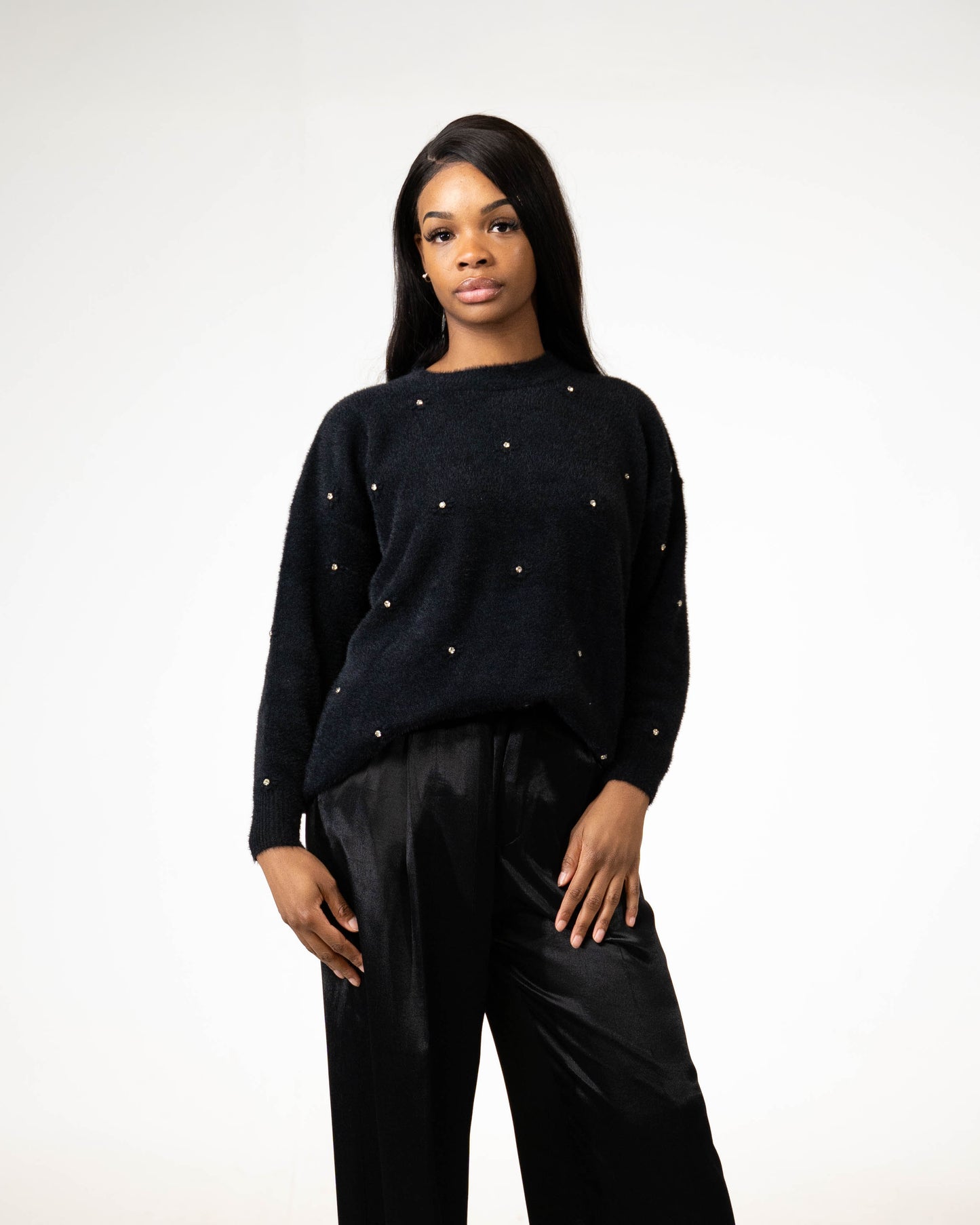 OVERSIZED RHINESTONE JUMPER - BLACK - Brand By BIBI