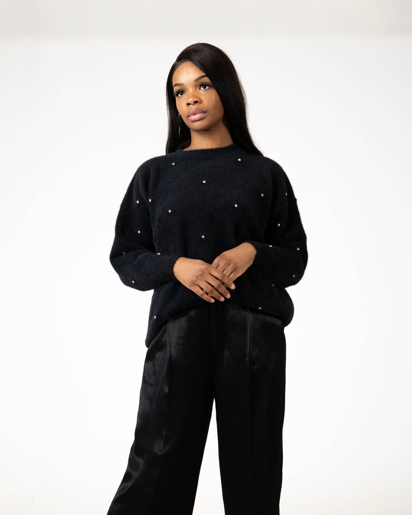 OVERSIZED RHINESTONE JUMPER - BLACK - Brand By BIBI