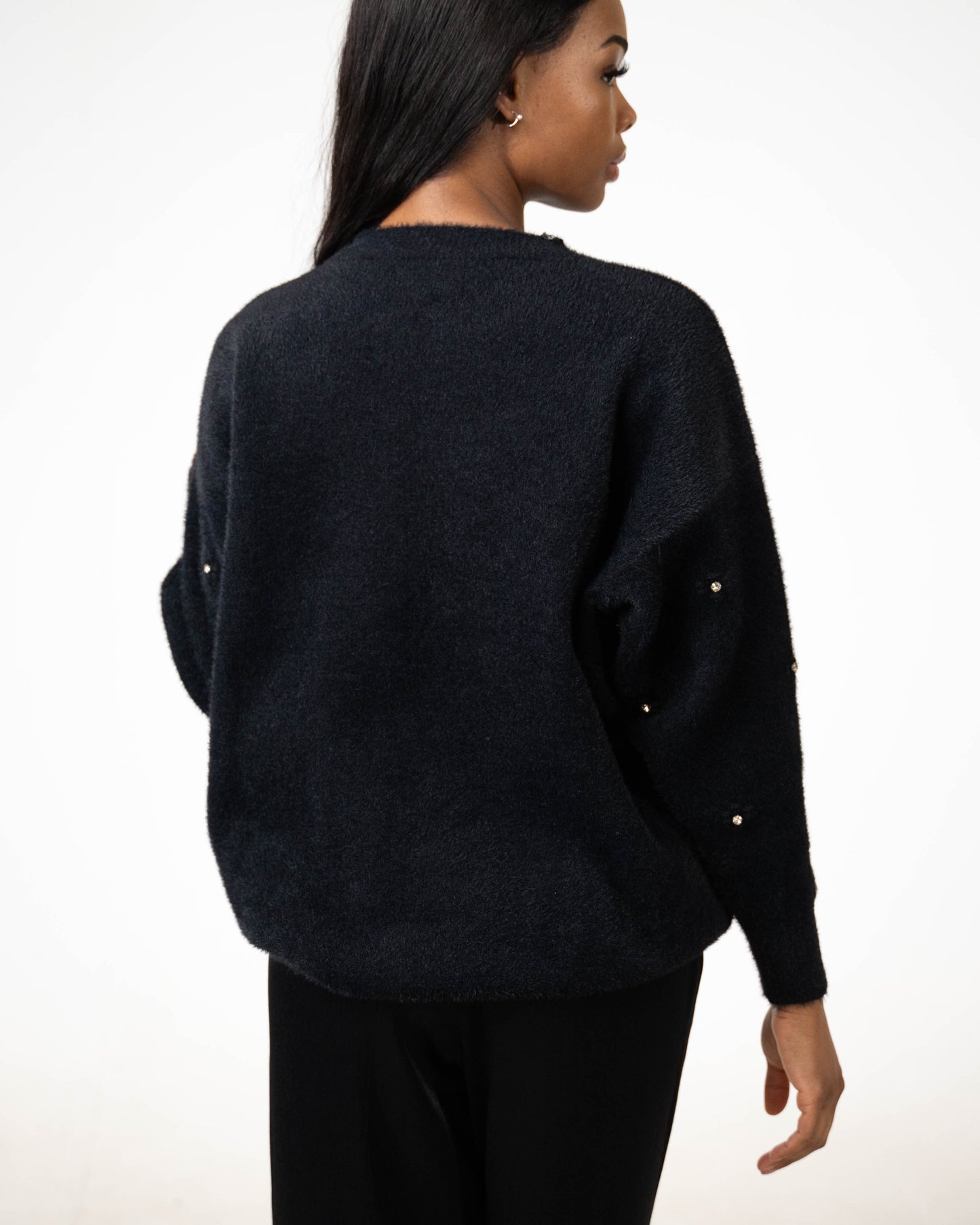 OVERSIZED RHINESTONE JUMPER - BLACK - Brand By BIBI