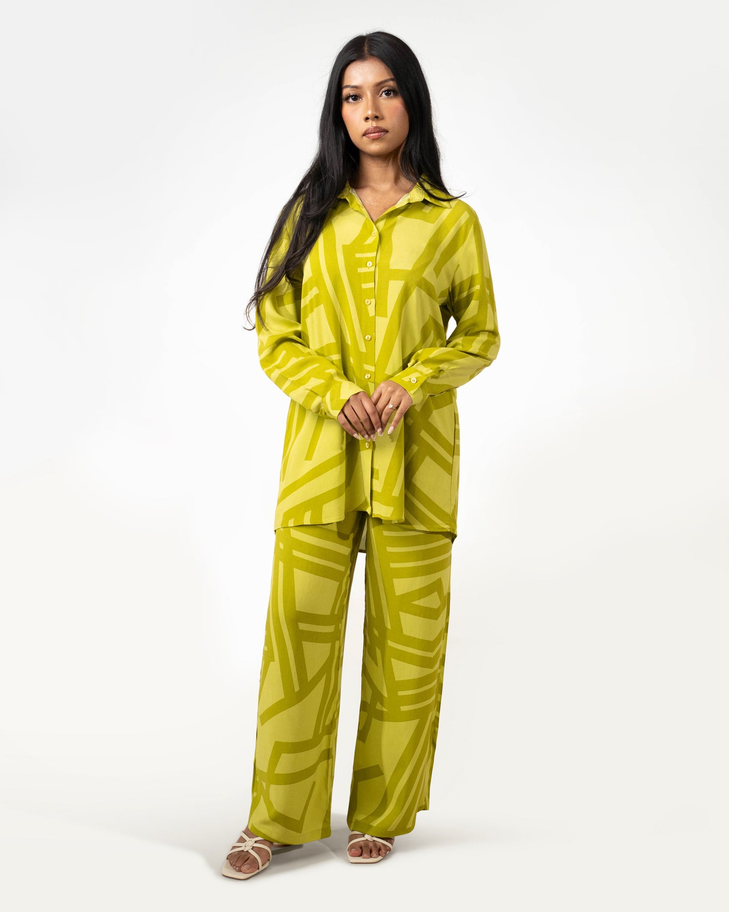 PREMIUM SHIRT & TROUSER CO-ORD - LIME GREEN - Brand By BIBI